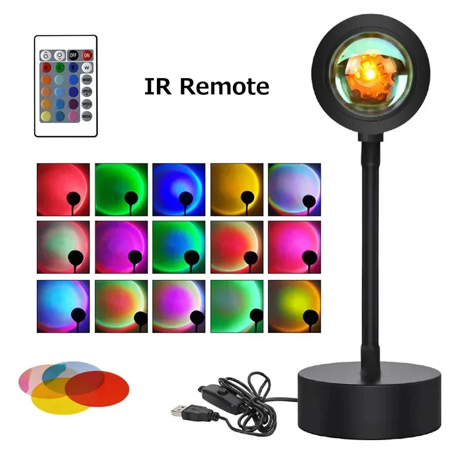 USB LED Projector Night Lights RGB Sunset Atmosphere Night Lamp With Remote For Bedroom Broadcast Photography Background Decor