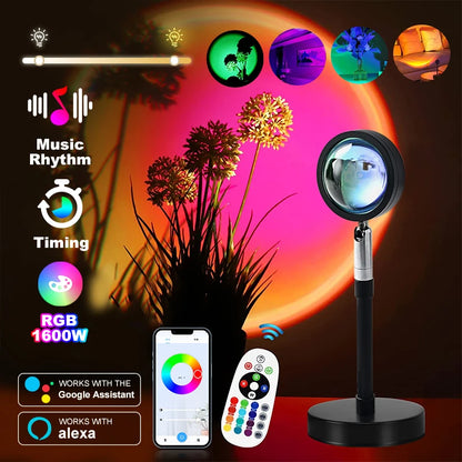 Sunset Rainbow Lamp Projector Tuya WiFi RGB Remote Control Light Atmosphere Led Desk Lamp for Home Bedroom Wall Decoration