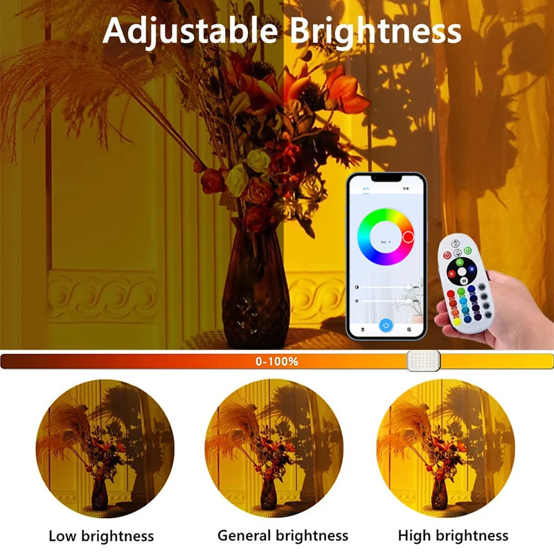 Sunset Rainbow Lamp Projector Tuya WiFi RGB Remote Control Light Atmosphere Led Desk Lamp for Home Bedroom Wall Decoration